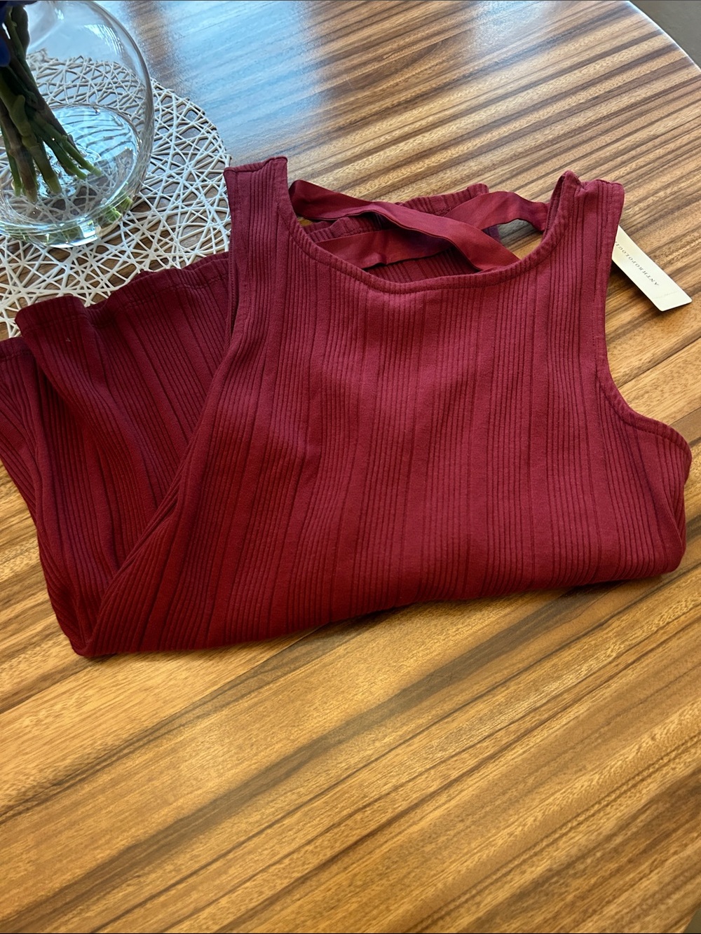 Anthropologie Ribbed Cross-Strap Tank Top - Wine